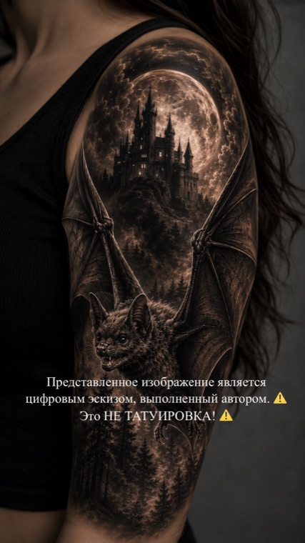 Цифровой эскиз татуировки — Тёмный замок