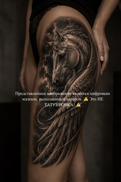 Цифровой эскиз татуировки — Пегас