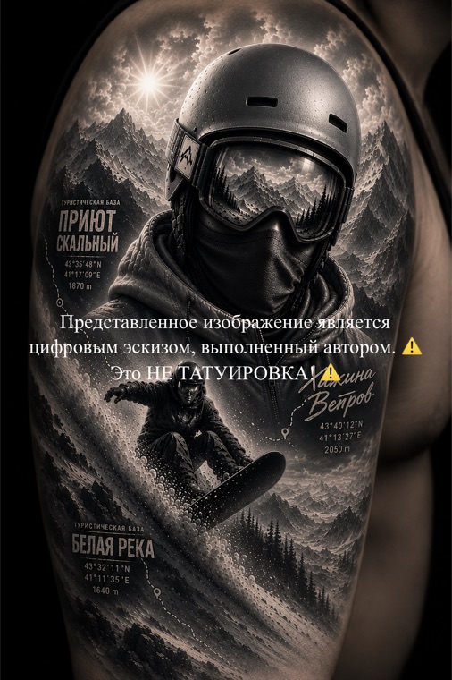 Цифровой эскиз татуировки — Сноубордист