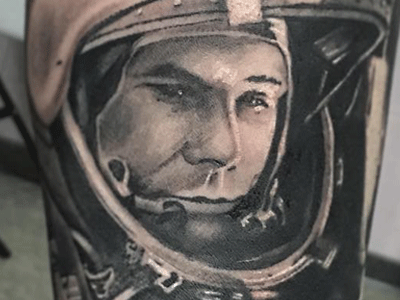 Портрет Юрия Гагарина. Фотореализм, студия Tattooformat