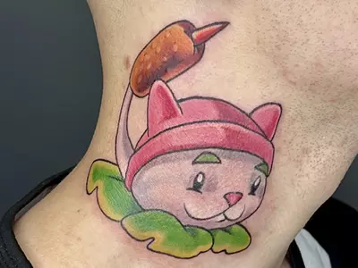 Аниме-тату на шее. Яркие цвета, Tattooformat