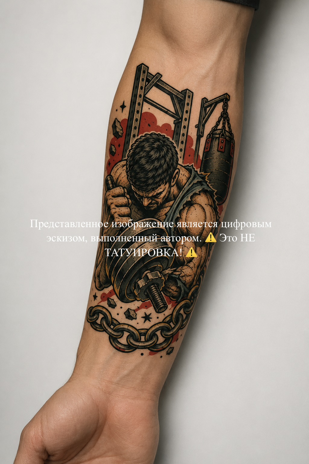 Цифровой эскиз татуировки — Спортсмен с гантелью