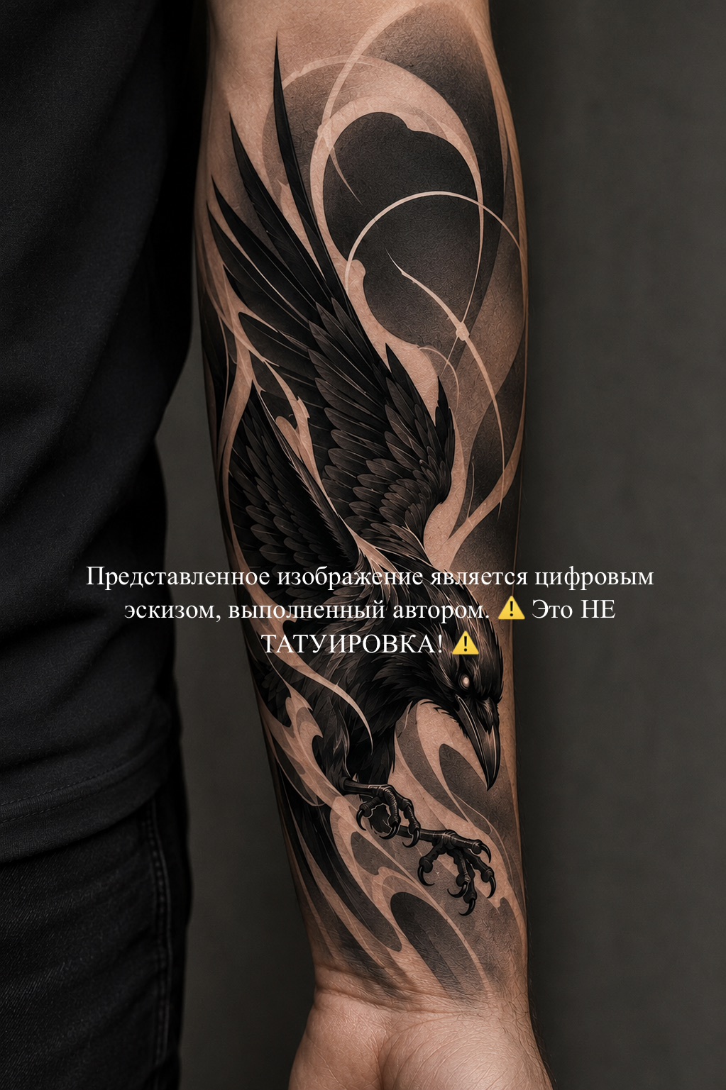 Цифровой эскиз татуировки — Ворон на предплечье