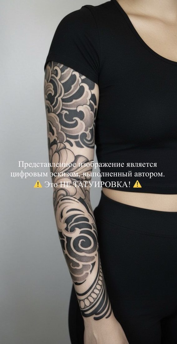 Цифровой эскиз татуировки — Рукав с цветочным орнаментом